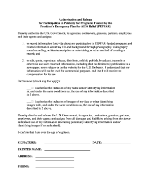 PEPFAR Photo Consent Form Adults Pepfar