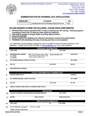 ADMINISTRATOR in TRAINING AIT APPLICATION Oregon  Form