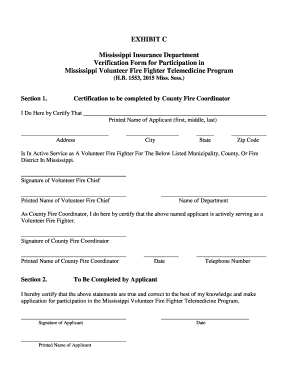 Verification Form for Participation in Mississippi Volunteer Firefighter