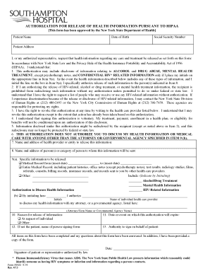 Medical Record Release Form Southampton Hospital