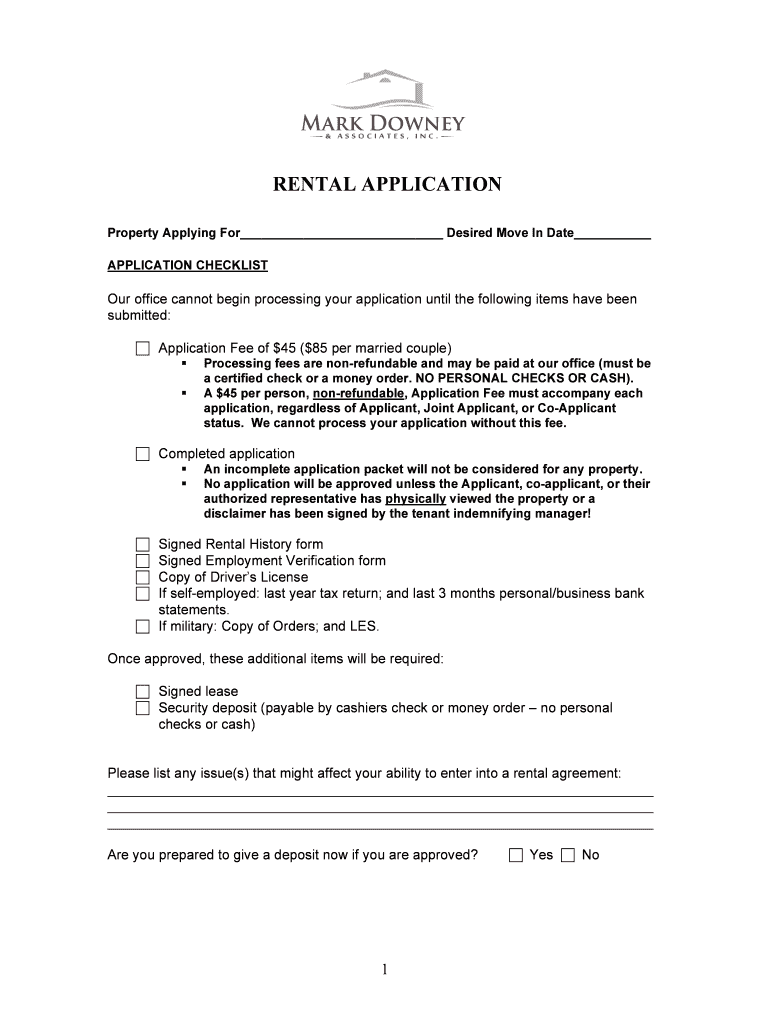 Mark Downey Rental Application  Form