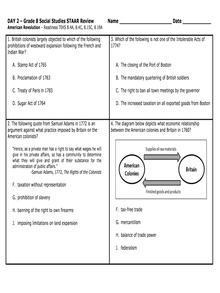 8th Grade Social Studies Staar Review Packet  Form