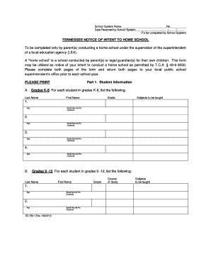  Intent to Homeschool Form Tn 2012