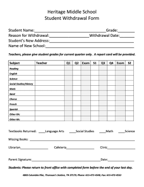 School Withdrawal Form Sample