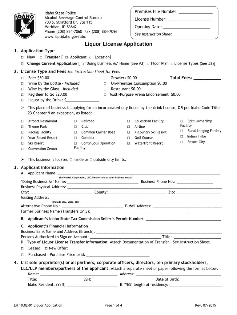 Idaho Liquor License Get  Form