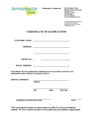 Certificate of Satisfaction Template  Form