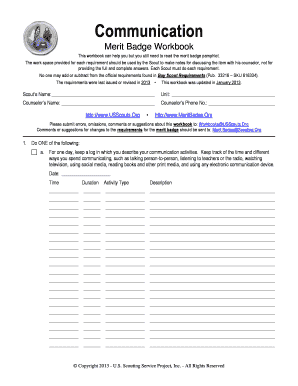 Communication Merit Badge Worksheet  Form