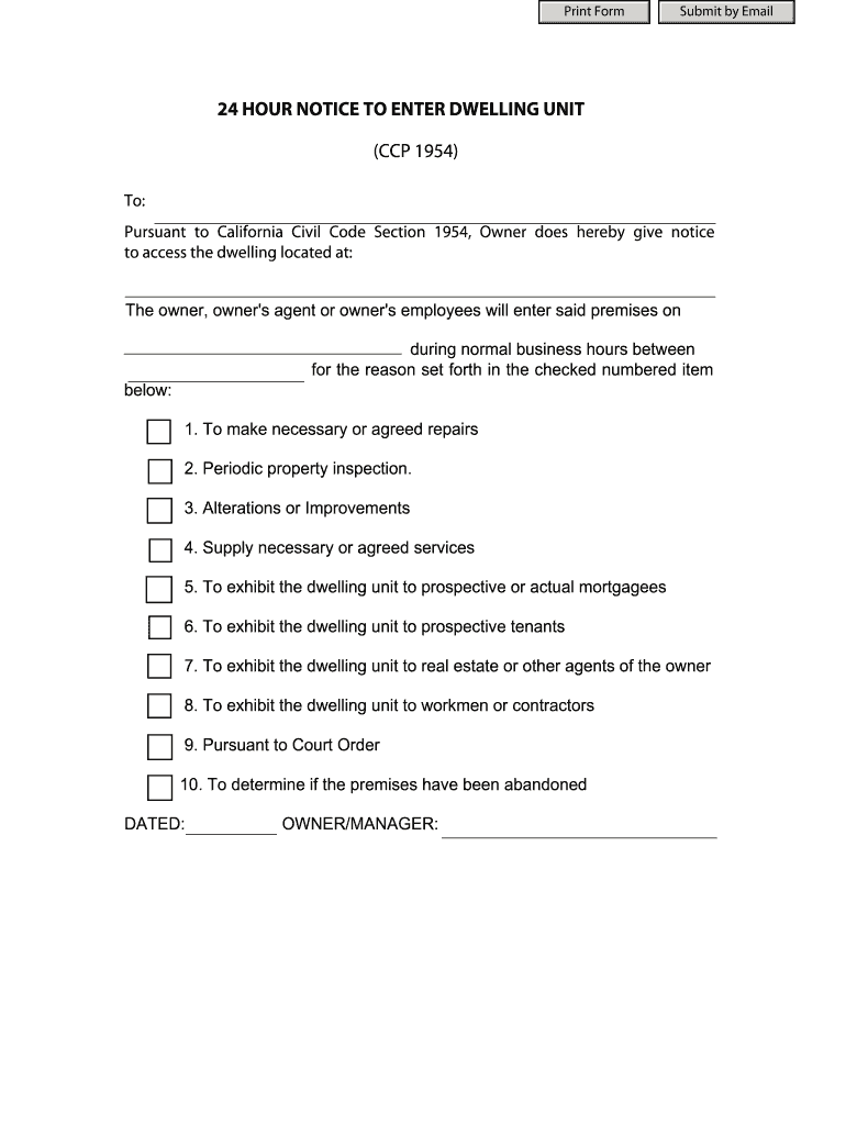 Notice to Enter Dwelling  Form