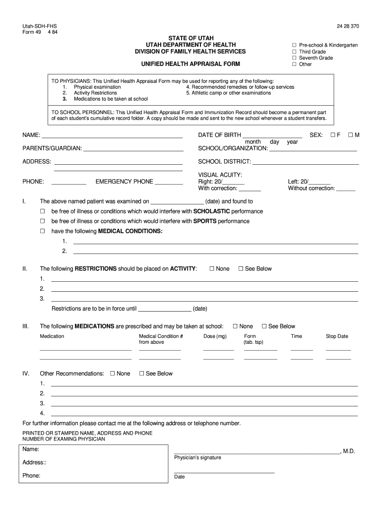  Health Appraisal Form Viewmont Elementary School Viewmontelementary 1984-2024