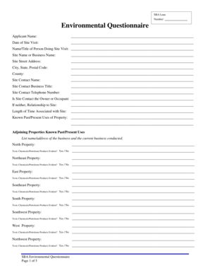 Environmental Questionnaire Form Prairieland EDC