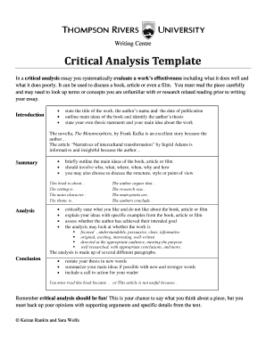 Thompson Rivers University Critical Analysis Template  Form