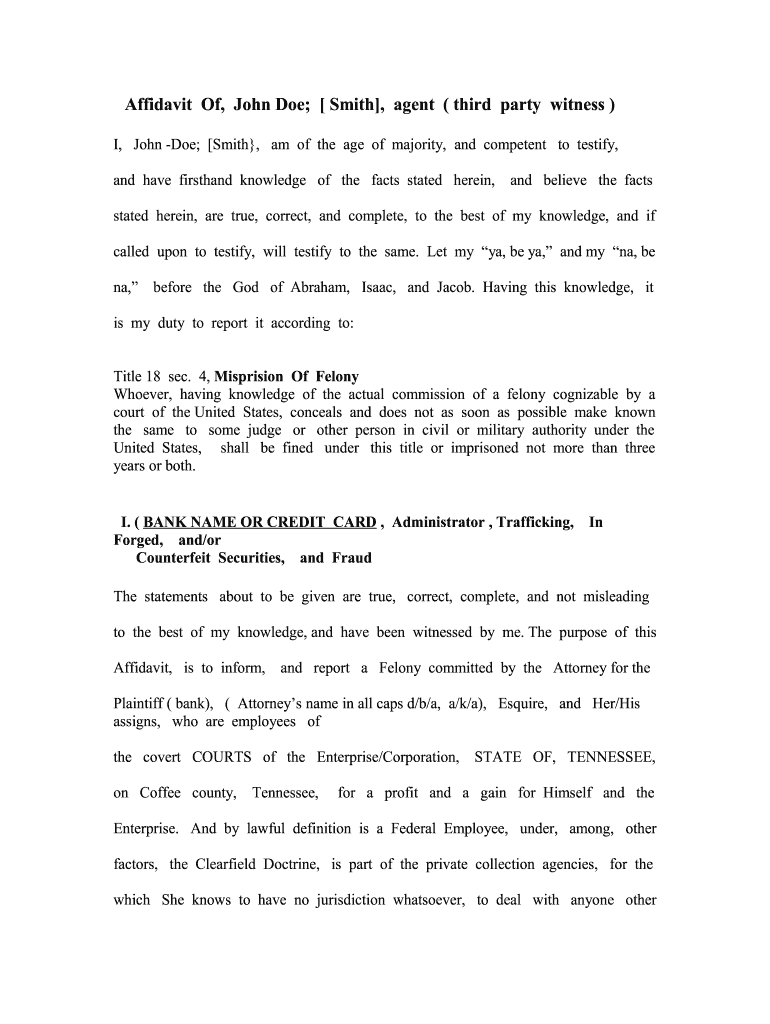 John Doe Smith Affidavit Template  Form