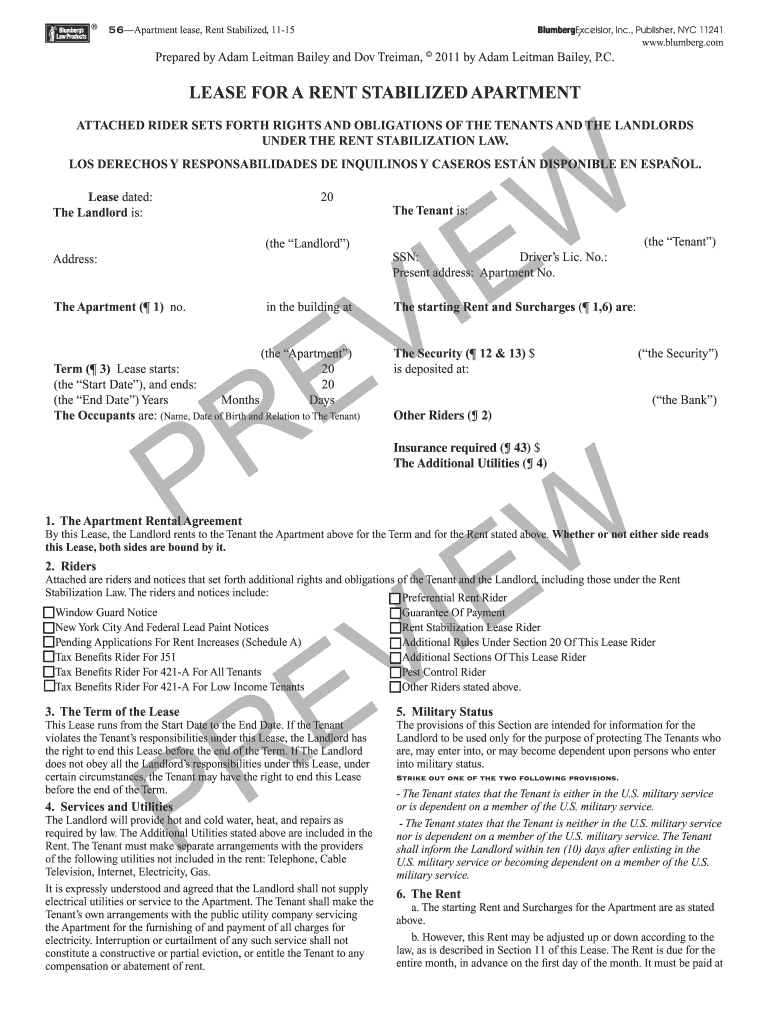 Nyc Rent Stabilized Lease Form PDF