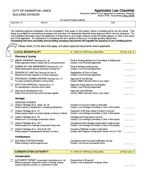 Applicable Law Checklist City of Kawartha Lakes Kawarthalakes  Form