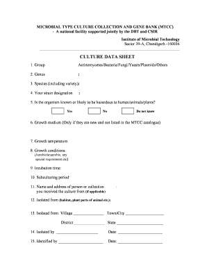 Mtcc Culture Data Sheet  Form