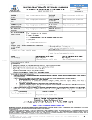 F DSA UPF 01 1 1 Solicitud De Autorizaci N De Vuelo En Espa a Con Aeronaves De Estructura Ultraligera ULM  Form