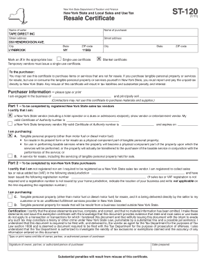 New York State Resale Certificate  Form