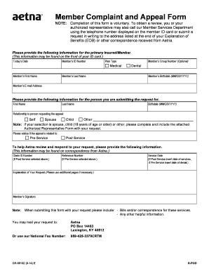 Member Complaint and Appeal Form