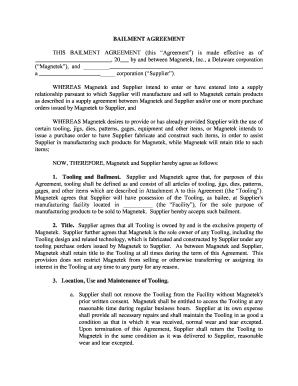 Tooling Bailment Agreement Form