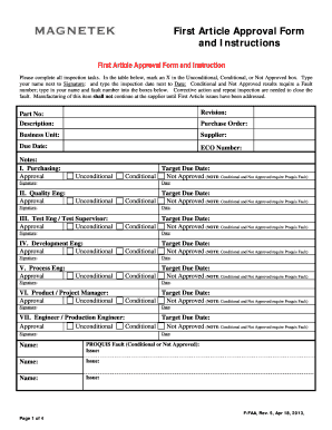 First Piece Approval Format