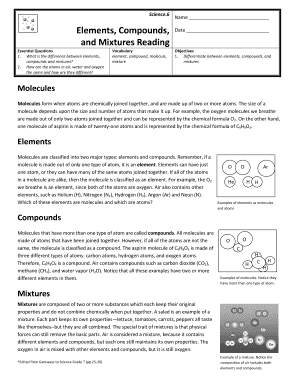 Elements, Compounds, and Mixtures Reading  Form