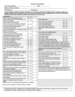 Personal Lines Checklist Moving Beyond Insurance  Form