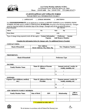 CLIENTAPPLICANT UPDATE FORM the Lee County Housing