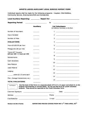 Amvets Ladies Auxiliary Report Forms