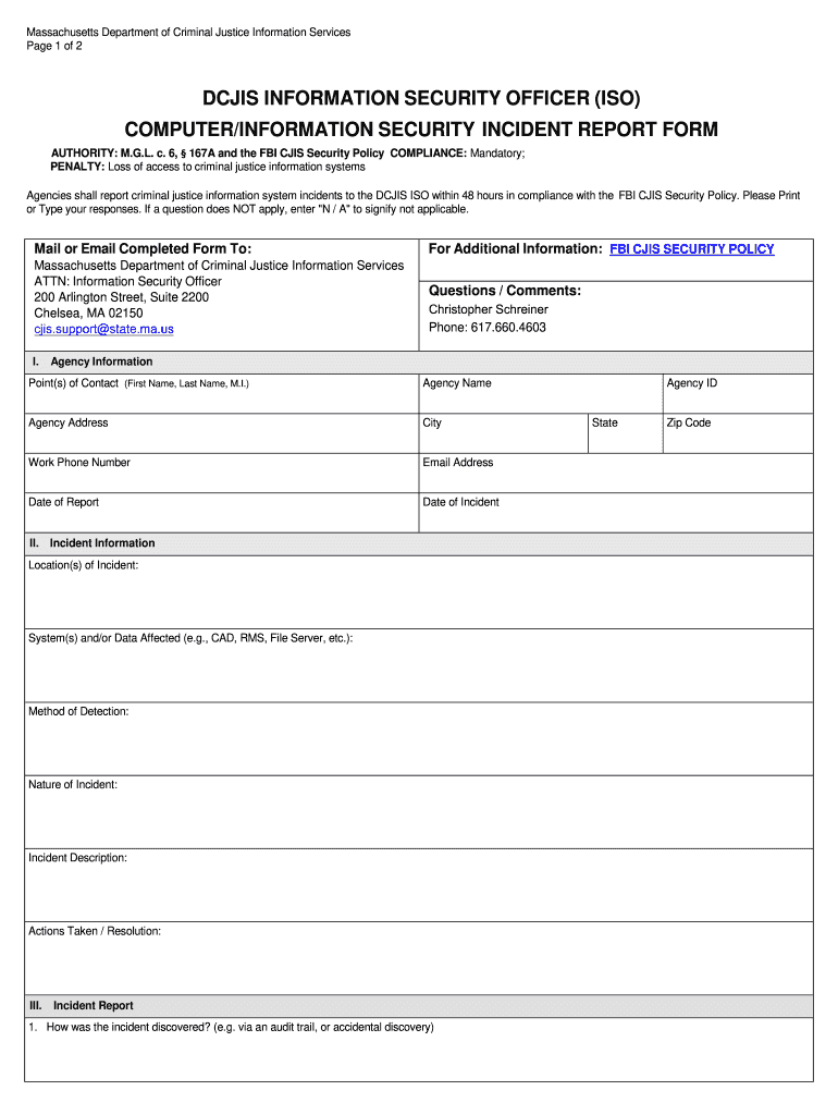 NCJA Security Incident Report Form