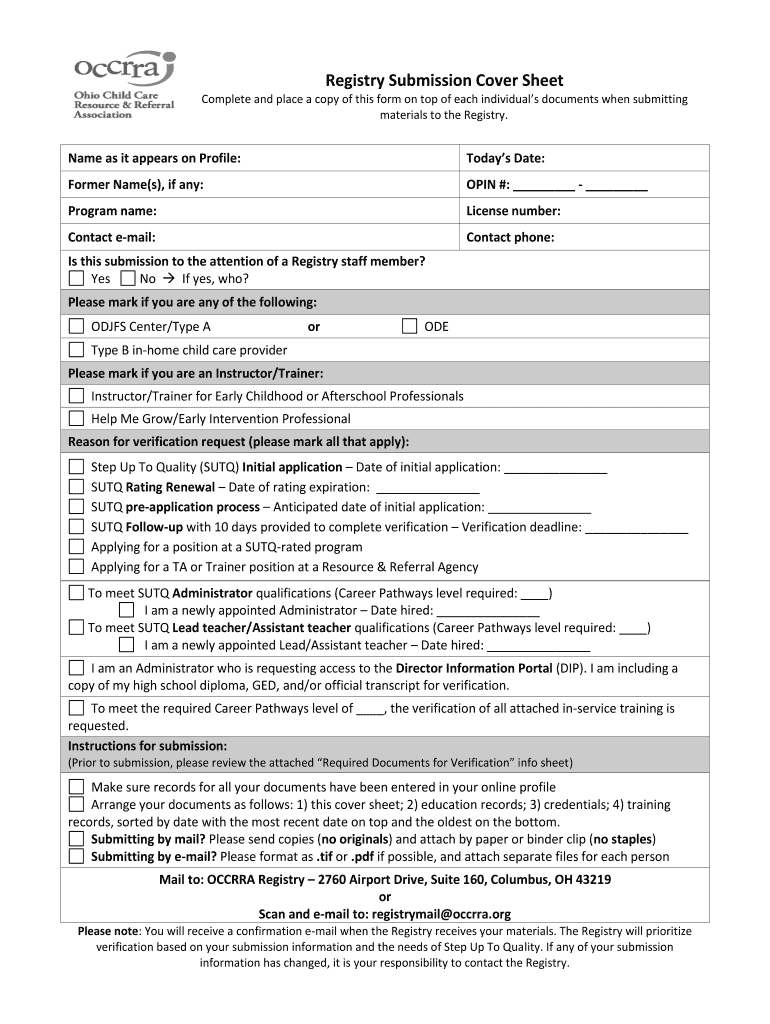 Documentation Submission Cover Sheet  Opdn  Form