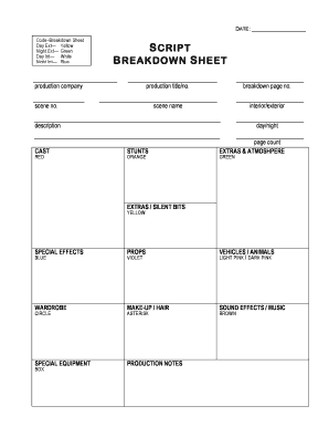 Script Breakdown Sheet  Form