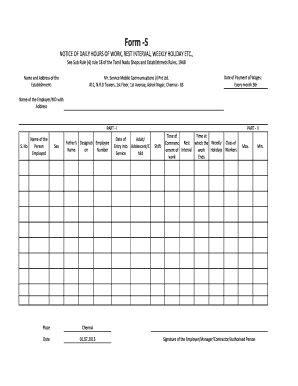 Working Hours Form