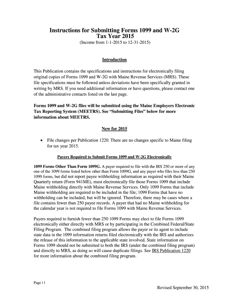  Instructions for Submitting Forms 1099 and W2G Tax Year Income from 112015 to 12312015 Introduction This Publication Cont 2015