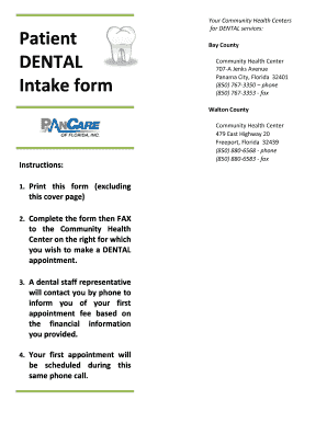 Patient DENTAL Intake Form Instructions PanCare of Florida, Inc Pancarefl