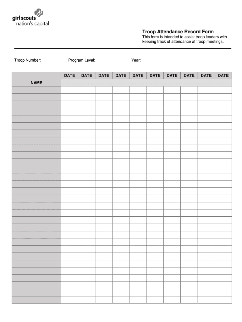  Troop Attendance Record Form 2014-2024