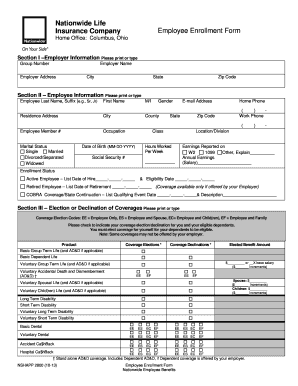 Employee Enrollment Form Nationwide Life Insurance Company Iu17