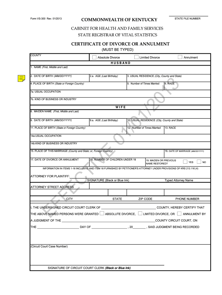 Vs 300 Divorce Form Ky