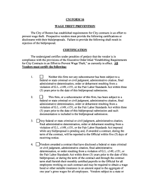 CM FORM 16 WAGE THEFT PREVENTION the City of Boston Has