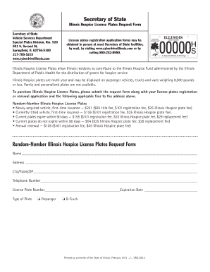  Illinois Hospice License Plates Request Form 2013