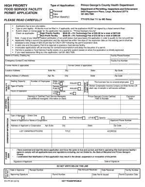 EH FP 301 High Prior FSF Permit Appl2 12 Pmd Princegeorgescountymd  Form