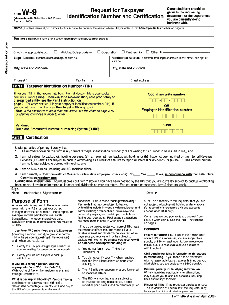 Form W 9  Massachusetts Gaming Commission  Mass