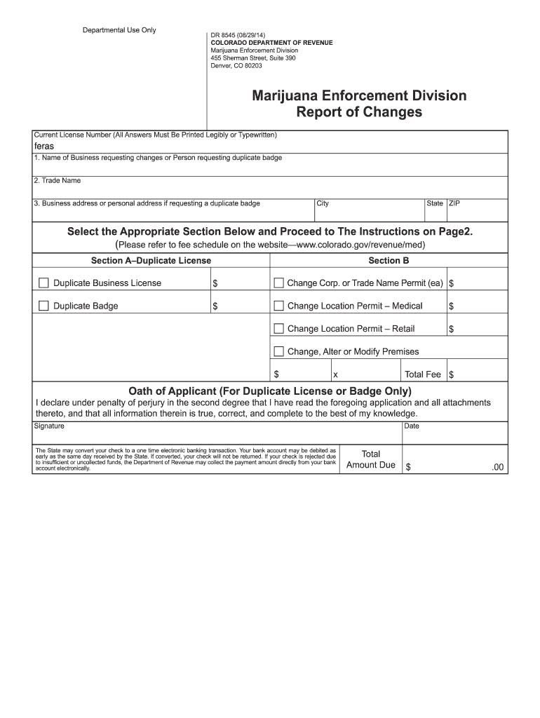  DR Form 8545 MED Report of Changes  Colorado 2014