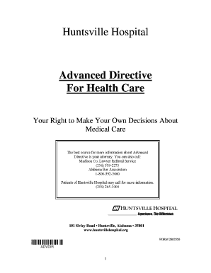 Advance Directives Huntsville Hospital Huntsvillehospital  Form