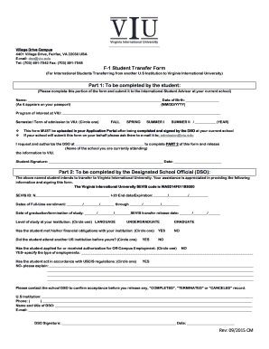 Get and Sign F1 Student Transfer Form Virginia International University Viu 2015-2022