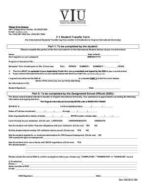  F1 Student Transfer Form Virginia International University Viu 2015-2024