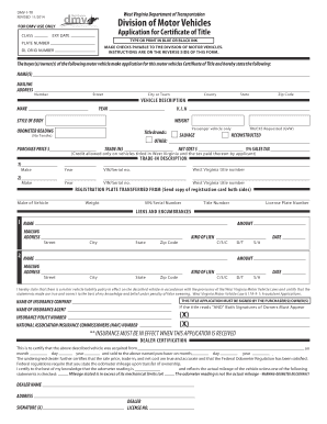  Certificate of Title for a Motor Vehicle DMV 1 TR West Virginia Transportation Wv 2010