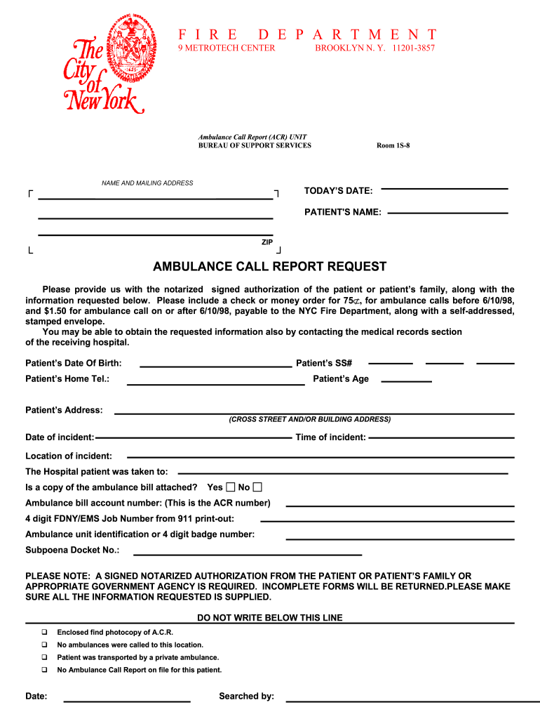 Ambulance Call Report  Form