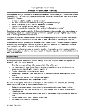 470 3888 Petition for Exception to Policy Dhs Iowa  Form