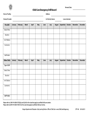 Oregon Child Care Emergency  Form