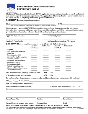 Reference Form HumanResources Prince William County Public Humanresources Departments Pwcs